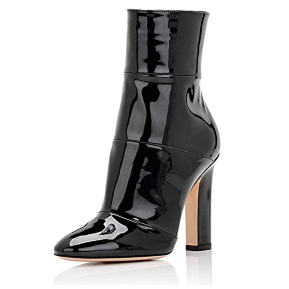 FSJ Retro Chunky High Heel Ankle Boots Pointed Toe